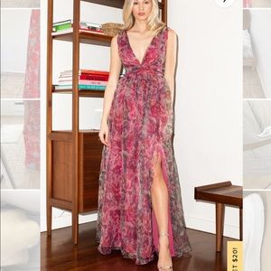 Floral Print Organza Maxi Dress